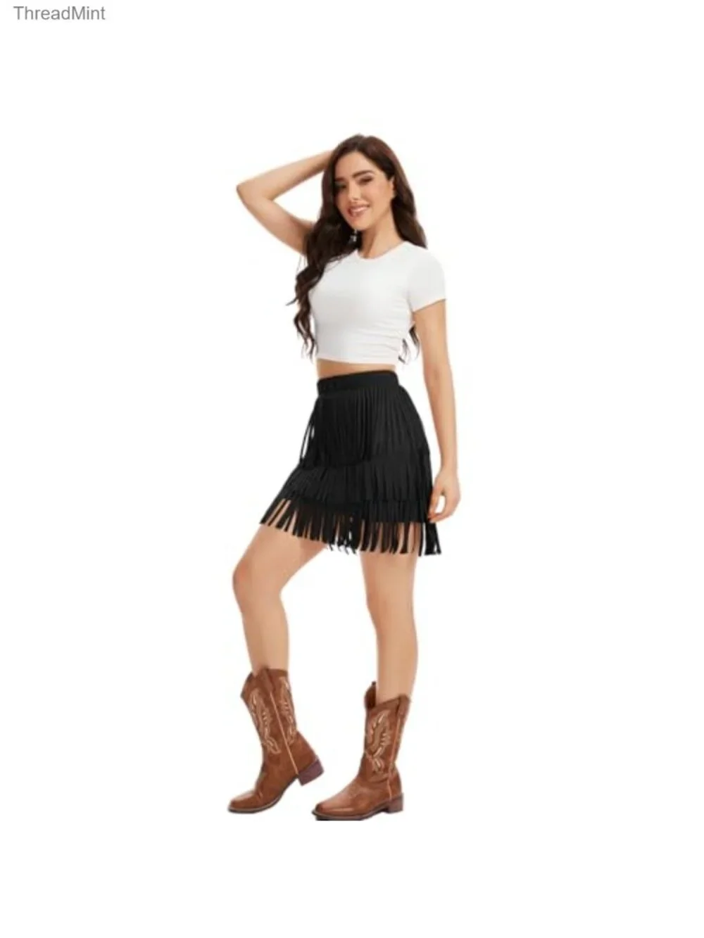 Cowgirl Fringe Suede Mini Skirt High Waisted